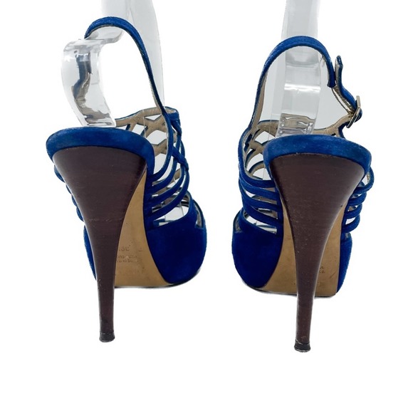 Fendi Royal Blue Suede Strappy Sling Back High Heel Platform Sandals size 39.5 - Picture 5 of 14